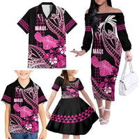 Hawaii Maui Upena Kiloi Family Matching Off The Shoulder Long Sleeve Dress and Hawaiian Shirt Kakau Tribal Pattern Pink Version LT05 - Polynesian Pride