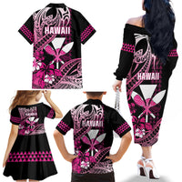Hawaii Maui Upena Kiloi Family Matching Off The Shoulder Long Sleeve Dress and Hawaiian Shirt Kakau Tribal Pattern Pink Version LT05 - Polynesian Pride