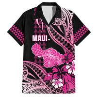Hawaii Maui Upena Kiloi Family Matching Off The Shoulder Long Sleeve Dress and Hawaiian Shirt Kakau Tribal Pattern Pink Version LT05 Dad's Shirt - Short Sleeve Pink - Polynesian Pride