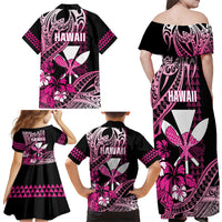 Hawaii Maui Upena Kiloi Family Matching Off Shoulder Maxi Dress and Hawaiian Shirt Kakau Tribal Pattern Pink Version LT05 - Polynesian Pride