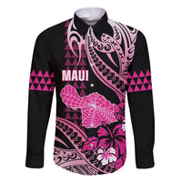 Hawaii Maui Upena Kiloi Family Matching Off Shoulder Short Dress and Hawaiian Shirt Kakau Tribal Pattern Pink Version LT05 Dad's Shirt - Long Sleeve Pink - Polynesian Pride