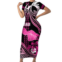 Hawaii Maui Upena Kiloi Family Matching Short Sleeve Bodycon Dress and Hawaiian Shirt Kakau Tribal Pattern Pink Version LT05 Mom's Dress Pink - Polynesian Pride