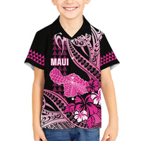 Hawaii Maui Upena Kiloi Family Matching Short Sleeve Bodycon Dress and Hawaiian Shirt Kakau Tribal Pattern Pink Version LT05 Son's Shirt Pink - Polynesian Pride