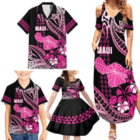 Hawaii Maui Upena Kiloi Family Matching Summer Maxi Dress and Hawaiian Shirt Kakau Tribal Pattern Pink Version LT05 - Polynesian Pride