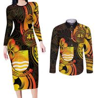 Personalised Kiribati Independence Day Couples Matching Long Sleeve Bodycon Dress and Long Sleeve Button Shirt 46th Anniversary LT05 Yellow - Polynesian Pride