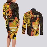 Personalised Kiribati Independence Day Couples Matching Long Sleeve Bodycon Dress and Long Sleeve Button Shirt 46th Anniversary LT05 - Polynesian Pride