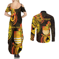 Personalised Kiribati Independence Day Couples Matching Summer Maxi Dress and Long Sleeve Button Shirt 46th Anniversary