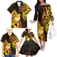 Personalised Kiribati Independence Day Family Matching Off The Shoulder Long Sleeve Dress and Hawaiian Shirt 46th Anniversary LT05 - Polynesian Pride