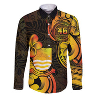 Personalised Kiribati Independence Day Family Matching Off The Shoulder Long Sleeve Dress and Hawaiian Shirt 46th Anniversary LT05 Dad's Shirt - Long Sleeve Yellow - Polynesian Pride