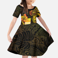 Personalised Kiribati Independence Day Family Matching Short Sleeve Bodycon Dress and Hawaiian Shirt 46th Anniversary LT05 Daughter's Dress Yellow - Polynesian Pride