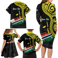 Personalised Vanuatu Penama Day Family Matching Long Sleeve Bodycon Dress and Hawaiian Shirt Grunge Flag Style LT05 - Polynesian Pride