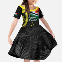 Personalised Vanuatu Penama Day Family Matching Off Shoulder Maxi Dress and Hawaiian Shirt Grunge Flag Style LT05 Daughter's Dress Black - Polynesian Pride