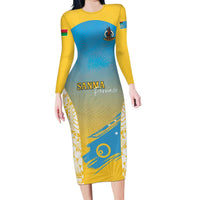 Personalised Vanuatu Sanma Day Family Matching Long Sleeve Bodycon Dress and Hawaiian Shirt Special Style LT05 Mom's Dress Yellow - Polynesian Pride
