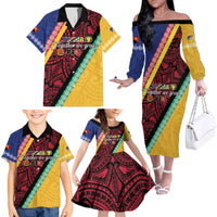 Love Torba PNG Day Family Matching Off The Shoulder Long Sleeve Dress and Hawaiian Shirt Together We Grow LT05 - Polynesian Pride