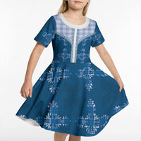 Blue Hawaii Paniolo Quilt Motif Kid Short Sleeve Dress LT05 - Polynesian Pride