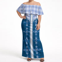 Blue Hawaii Paniolo Quilt Motif Off Shoulder Maxi Dress LT05 Women Blue - Polynesian Pride