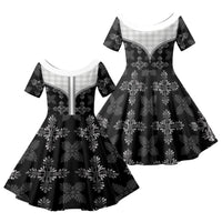 Black Hawaii Paniolo Quilt Motif Family Matching Off Shoulder Maxi Dress and Hawaiian Shirt LT05 Daughter's Dress Black - Polynesian Pride