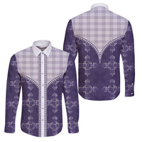 Purple Hawaii Paniolo Quilt Motif Family Matching Puletasi and Hawaiian Shirt LT05 Dad's Shirt - Long Sleeve Purple - Polynesian Pride