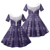 Purple Hawaii Paniolo Quilt Motif Family Matching Puletasi and Hawaiian Shirt LT05 Daughter's Dress Purple - Polynesian Pride