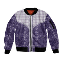 Purple Hawaii Paniolo Quilt Motif Sleeve Zip Bomber Jacket LT05 Unisex Purple - Polynesian Pride