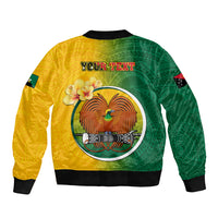 Personalized Papua New Guinea Enga Province Sleeve Zip Bomber Jacket Mix Coat Of Arms Polynesian Pattern LT05 - Polynesian Pride