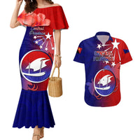 Personalized Papua New Guinea Central Province Couples Matching Mermaid Dress and Hawaiian Shirt Mix Coat Of Arms Polynesian Pattern LT05 Blue - Polynesian Pride