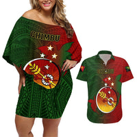 Personalized Papua New Guinea Chimbu Province Couples Matching Off Shoulder Short Dress and Hawaiian Shirt Mix Coat Of Arms Polynesian Pattern LT05 Red - Polynesian Pride