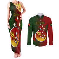 Personalized Papua New Guinea Chimbu Province Couples Matching Tank Maxi Dress and Long Sleeve Button Shirts Mix Coat Of Arms Polynesian Pattern LT05 Red - Polynesian Pride