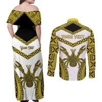 Personalised Niue The Rock Of Polynesia Couples Matching Off Shoulder Maxi Dress and Long Sleeve Button Shirt Peniamina Gospel Day Yellow Version LT05 - Polynesian Pride