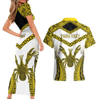 Personalised Niue The Rock Of Polynesia Couples Matching Short Sleeve Bodycon Dress and Hawaiian Shirt Peniamina Gospel Day Yellow Version LT05 - Polynesian Pride