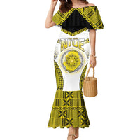 Personalised Niue The Rock Of Polynesia Family Matching Mermaid Dress and Hawaiian Shirt Peniamina Gospel Day Yellow Version LT05 Mom's Dress Yellow - Polynesian Pride