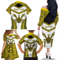 Personalised Niue The Rock Of Polynesia Family Matching Off The Shoulder Long Sleeve Dress and Hawaiian Shirt Peniamina Gospel Day Yellow Version LT05 - Polynesian Pride