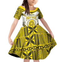 Personalised Niue The Rock Of Polynesia Family Matching Off Shoulder Short Dress and Hawaiian Shirt Peniamina Gospel Day Yellow Version LT05 Daughter's Dress Yellow - Polynesian Pride