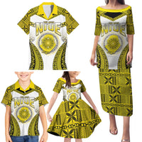 Personalised Niue The Rock Of Polynesia Family Matching Puletasi and Hawaiian Shirt Peniamina Gospel Day Yellow Version LT05 - Polynesian Pride