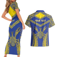 Personalised Niue The Rock Of Polynesia Couples Matching Short Sleeve Bodycon Dress and Hawaiian Shirt Peniamina Gospel Day Blue Version LT05 - Polynesian Pride