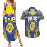 Personalised Niue The Rock Of Polynesia Couples Matching Summer Maxi Dress and Hawaiian Shirt Peniamina Gospel Day Blue Version LT05 Blue - Polynesian Pride