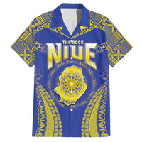 Personalised Niue The Rock Of Polynesia Family Matching Long Sleeve Bodycon Dress and Hawaiian Shirt Peniamina Gospel Day Blue Version LT05 Dad's Shirt - Short Sleeve Blue - Polynesian Pride