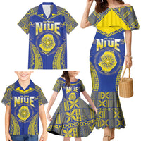 Personalised Niue The Rock Of Polynesia Family Matching Mermaid Dress and Hawaiian Shirt Peniamina Gospel Day Blue Version LT05 - Polynesian Pride