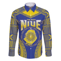 Personalised Niue The Rock Of Polynesia Family Matching Off The Shoulder Long Sleeve Dress and Hawaiian Shirt Peniamina Gospel Day Blue Version LT05 Dad's Shirt - Long Sleeve Blue - Polynesian Pride