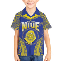 Personalised Niue The Rock Of Polynesia Family Matching Off The Shoulder Long Sleeve Dress and Hawaiian Shirt Peniamina Gospel Day Blue Version LT05 Son's Shirt Blue - Polynesian Pride