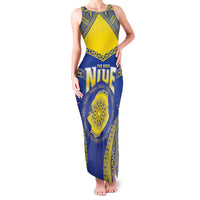 Personalised Niue The Rock Of Polynesia Family Matching Tank Maxi Dress and Hawaiian Shirt Peniamina Gospel Day Blue Version LT05 Mom's Dress Blue - Polynesian Pride