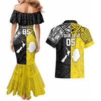 Custom New Zealand Maori And Niue Hiapo Couples Matching Mermaid Dress and Hawaiian Shirt Lizard And Coconut Crab Together LT05 - Polynesian Pride