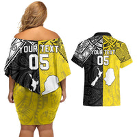 Custom New Zealand Maori And Niue Hiapo Couples Matching Off Shoulder Short Dress and Hawaiian Shirt Lizard And Coconut Crab Together LT05 - Polynesian Pride