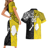 Custom New Zealand Maori And Niue Hiapo Couples Matching Short Sleeve Bodycon Dress and Hawaiian Shirt Lizard And Coconut Crab Together LT05 - Polynesian Pride