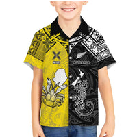 Custom New Zealand Maori And Niue Hiapo Family Matching Mermaid Dress and Hawaiian Shirt Lizard And Coconut Crab Together LT05 Son's Shirt Yellow - Polynesian Pride