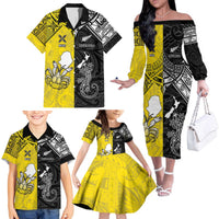 Custom New Zealand Maori And Niue Hiapo Family Matching Off The Shoulder Long Sleeve Dress and Hawaiian Shirt Lizard And Coconut Crab Together LT05 - Polynesian Pride