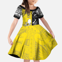 Custom New Zealand Maori And Niue Hiapo Family Matching Off Shoulder Maxi Dress and Hawaiian Shirt Lizard And Coconut Crab Together LT05 Daughter's Dress Yellow - Polynesian Pride