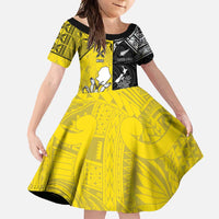Custom New Zealand Maori And Niue Hiapo Family Matching Tank Maxi Dress and Hawaiian Shirt Lizard And Coconut Crab Together LT05 Daughter's Dress Yellow - Polynesian Pride