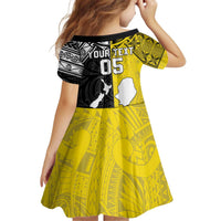 Custom New Zealand Maori And Niue Hiapo Kid Short Sleeve Dress Lizard And Coconut Crab Together LT05 - Polynesian Pride