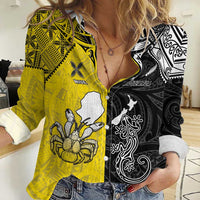 Custom New Zealand Maori And Niue Hiapo Women Casual Shirt Lizard And Coconut Crab Together LT05 Female Yellow - Polynesian Pride